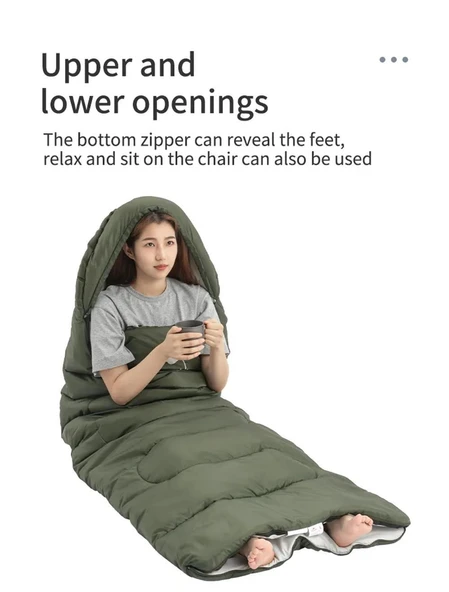 Naturehike Y150L Zarf Tarzı Kapüşonlu Pamuklu Uyku Tulumu -6°C  YEŞİL Right - Resim 6