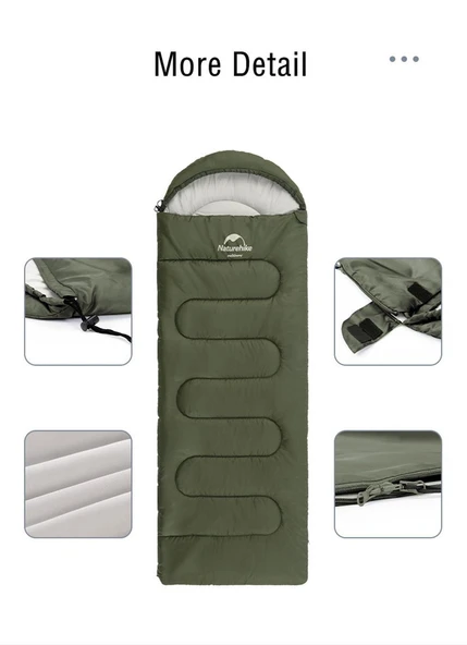 Naturehike Y150L Zarf Tarzı Kapüşonlu Pamuklu Uyku Tulumu -6°C  YEŞİL Right - Resim 12
