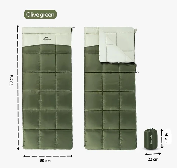 Naturehike LT250 Zarf Tarzı Pamuklu Uyku Tulumu -11°C  Army Green Left