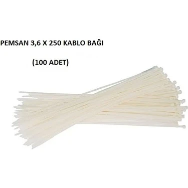 PEMSAN Klips Kablo Bağı 3.6x250 BEYAZ (100lü Paket) Kablo Cırdı
