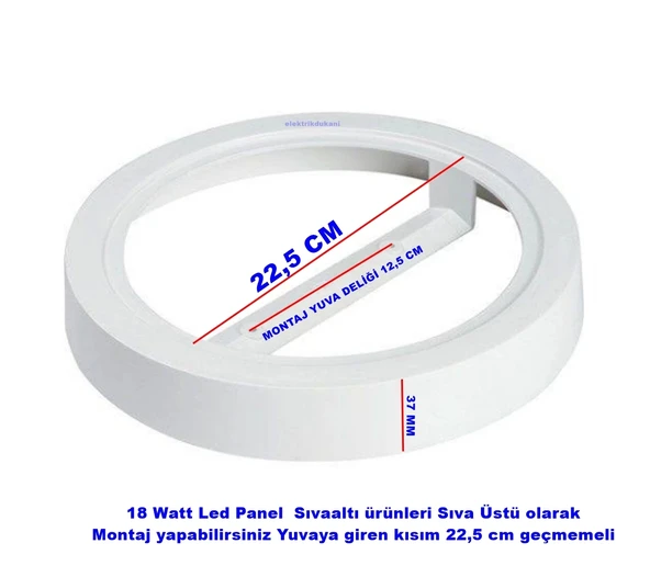 IŞILDAR 18w BEYAZ Sıva Üstü Yuvarlak Slim Led Panel Kasası Plastik