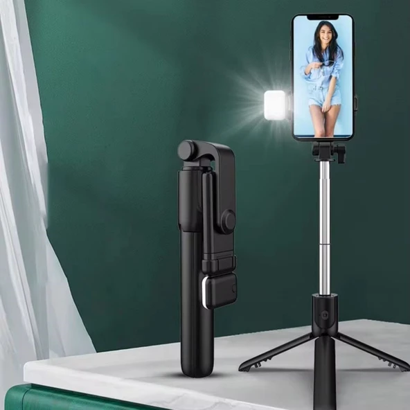 TOPTANBULURUM Kendiliğinden LED Işıklı Kumandalı Uzayabilen Selfie Çubuğu,Masa Üstü Tripod