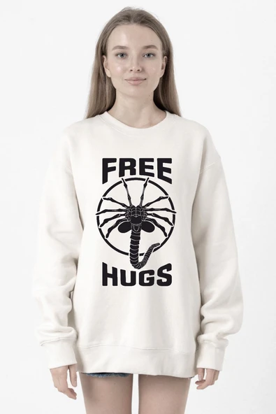 Free Facehugger Hugs Beyaz Kadın 2ip Sweatshirt ürün görseli 1