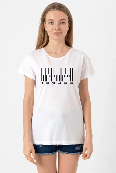 Dark Matter The Android Barcode Beyaz Kadın Bisikletyaka Tshirt ürün görseli 1
