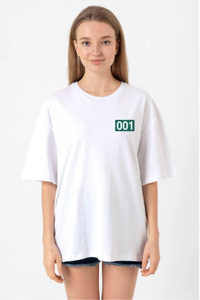 Squid Game Player 001 Beyaz Kadın Oversize Tshirt ürün görseli 1
