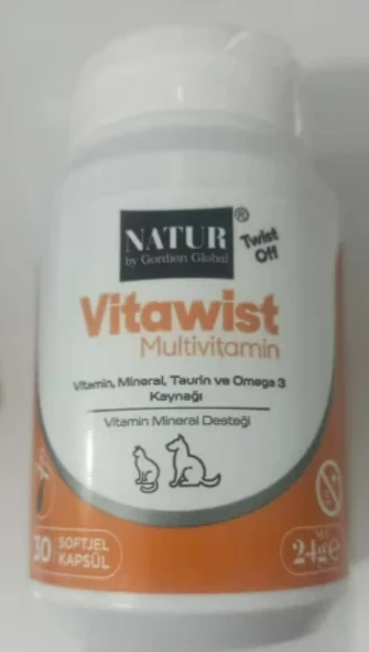 Natur Vitawist Multivitamin Vitamin Mineral Desteği Kedi Köpek Için 30 Softjel Kapsül