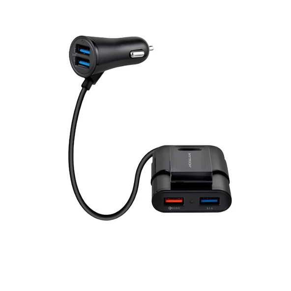 Hytech HY-XQ70 7A Hızlı Şarj Arka Koltuğa Uzatılabilen 2 USB + 2 USB Siyah Araç Şarj Cihazı