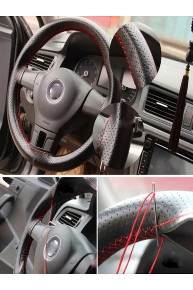 Birben Direksiyon Kılıfı Dikme Kırmızı İpli Araç Direksiyon Kılıf Kırmızı Dikişli ürün görseli