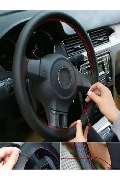 Birben Direksiyon Kılıfı Dikme Kırmızı İpli Araç Direksiyon Kılıf Kırmızı Dikişli - Resim 2