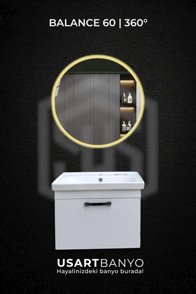 Balance 60 cm Beyaz Banyo Dolabı  360 Led Ayna 60x60