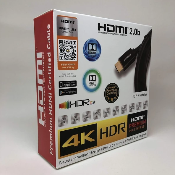 Paugge Hdmi 2.0b Premium Sertifikalı 4K 60Hz 18Gbps HDR Dolby Vision HDCP 2.2 Destekli HDMI Kablo - 5 Metre (7NA75B)