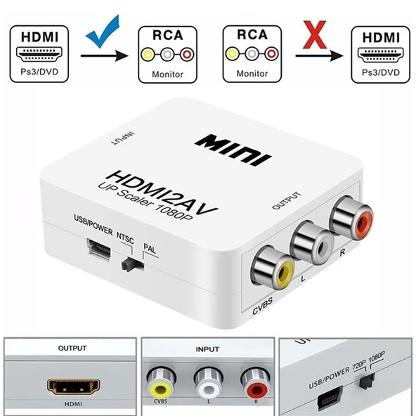 StarkTech Mini HDMI2AV HDMI To 2AV Full HD 1080 Video Çevirici