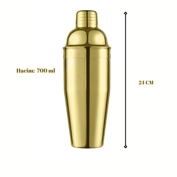 Perlotus Çelik Gold Kaplama 700 ml Kokteyl Shaker Karıştırıcı - 2