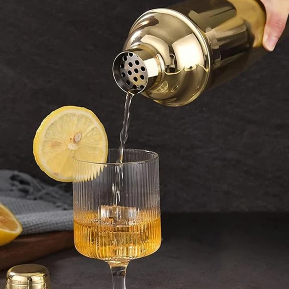 Perlotus Çelik Gold Kaplama 700 ml Kokteyl Shaker Karıştırıcı - 4