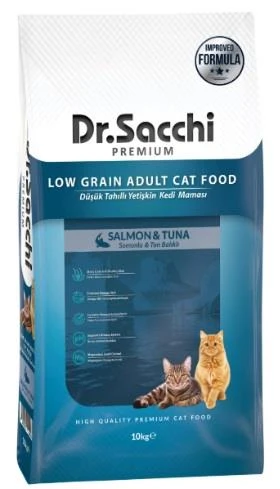 Dr. Sacchi Premium Düşük Tahıllı Somonlu Ve Ton Balıklı Yetişkin Kedi Maması 10 Kg