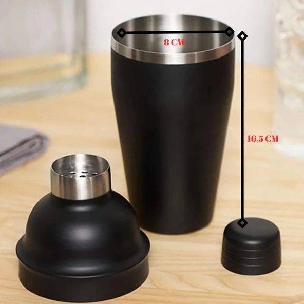 Perlotus Mat Siyah Çelik 700 ml Süzgeçli Kokteyl Shaker Karıştırıcı - 3