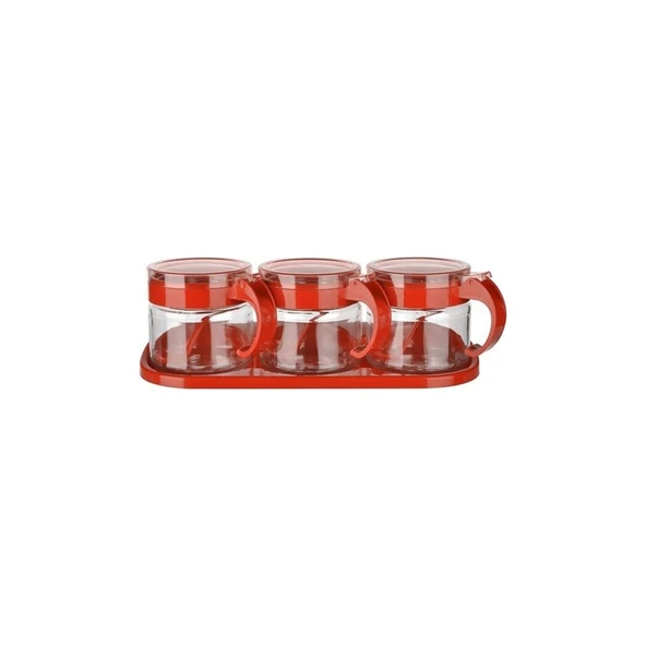 TİTİZ LİLY BAHARATLIK KAŞIKLI CAM 300ML 3 LÜ SET KIRMIZI - 2