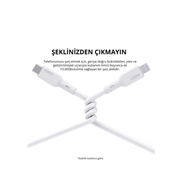 Aukey CB-NCL1-WH 480Mbps Type-C Lightning Kablosu 1.8 metre - 2
