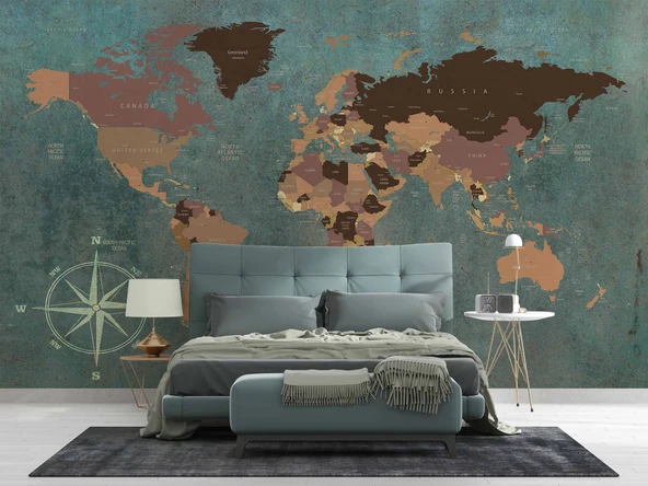 Vintage Dünya Haritası Duvar Kağıdı - Resim 2