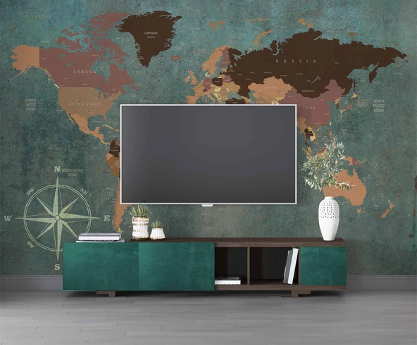 Vintage Dünya Haritası Duvar Kağıdı - Resim 3