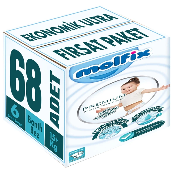 Molfix Premium Bebek Bezi Beden:6 (15+KG) Extra Large 68 Adet Ekonomik Ultra Fırsat Pk ürün görseli