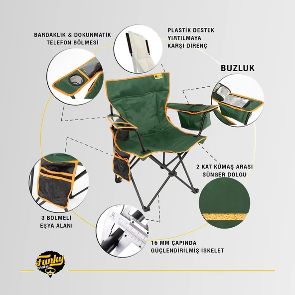 FUNKY CHAIRS Cool Ice Lüks Katlanabilir Kamp Sandalyesi - 9