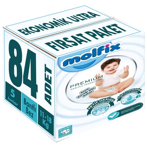 Molfix Premium Bebek Bezi Beden:5 (11-18KG) Junior 84 Adet Ekonomik Ultra Fırsat Pk