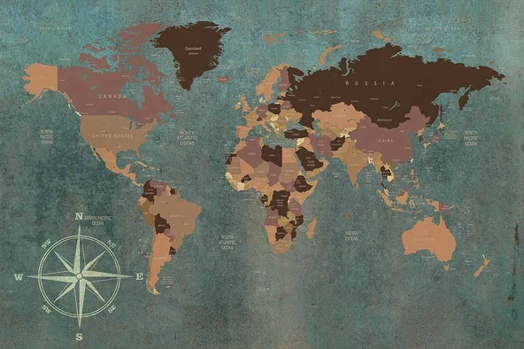 Vintage Dünya Haritası Duvar Kağıdı - Resim 7