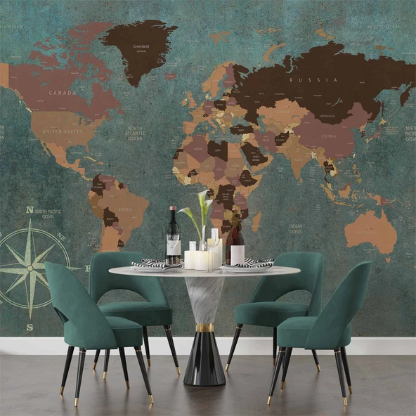 Vintage Dünya Haritası Duvar Kağıdı - Resim 6