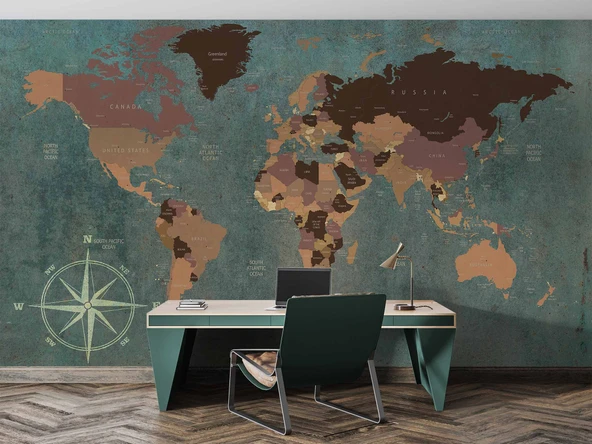 Vintage Dünya Haritası Duvar Kağıdı - Resim 4