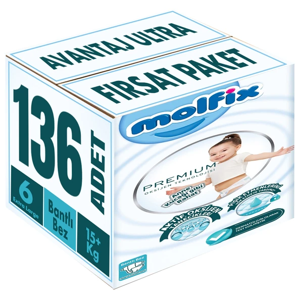 Molfix Premium Bebek Bezi Beden:6 (15+KG) Extra Large 136 Adet Avantaj Ultra Fırsat Pk ürün görseli