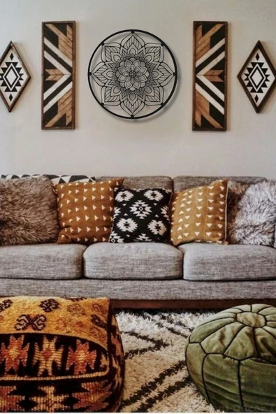 YUVARLAK ÇERÇEVELİ MANDALA METAL DUVAR DEKORU - 4