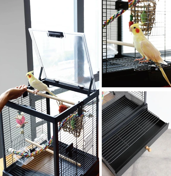 Dayang Kırılmaz Camlı Kuş Kafesi 39,5*43*51,3cm Beyaz - Resim 2