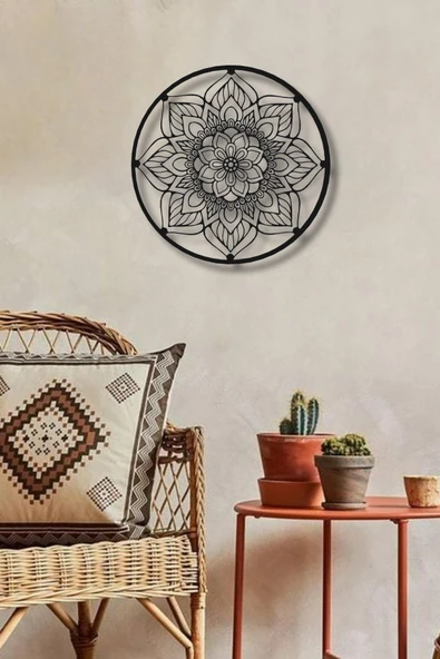 YUVARLAK ÇERÇEVELİ MANDALA METAL DUVAR DEKORU - 5