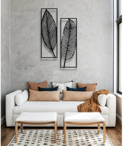 2 YAPRAK FİGÜRLÜ ÇERÇEVELİ METAL DUVAR DEKORU - 5