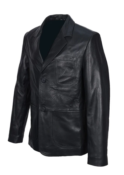 Siyah Renk Yuvarlak Torba Cepli Klasik Spor Bleyzır Deri Çeket - 4