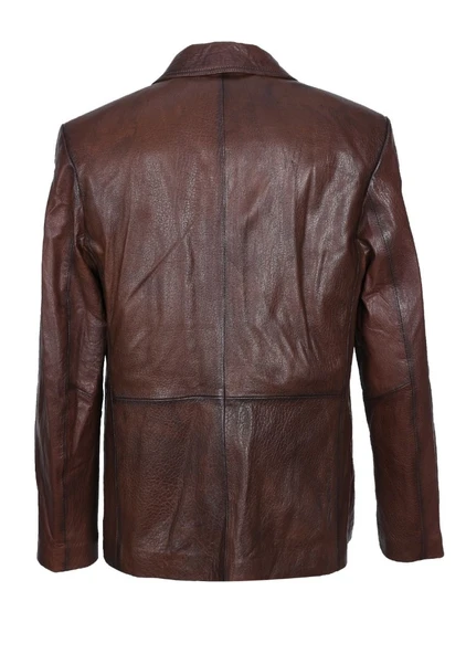 Fındık Renk Punto Dikişli Klasik Spor Bleyzır Deri Çeket - 10