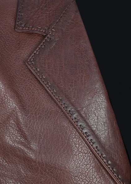 Fındık Renk Punto Dikişli Klasik Spor Bleyzır Deri Çeket - 12