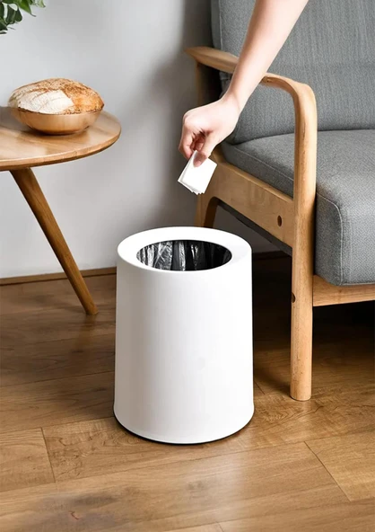 Poşet Göstermeyen Çöp Kovası - 2 Parça Plastik Çöp Kovası - Banyo, Mutfak - 8 Litre - 2