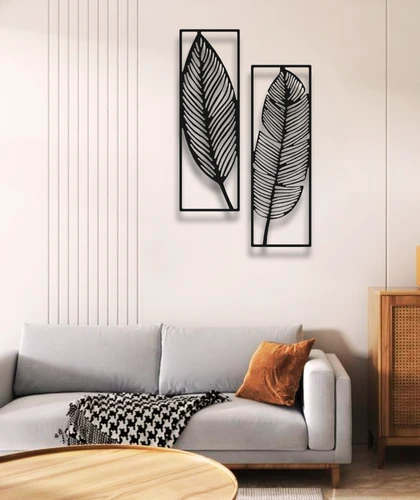 2 YAPRAK FİGÜRLÜ ÇERÇEVELİ METAL DUVAR DEKORU - 3