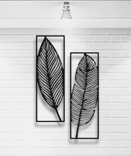 2 YAPRAK FİGÜRLÜ ÇERÇEVELİ METAL DUVAR DEKORU