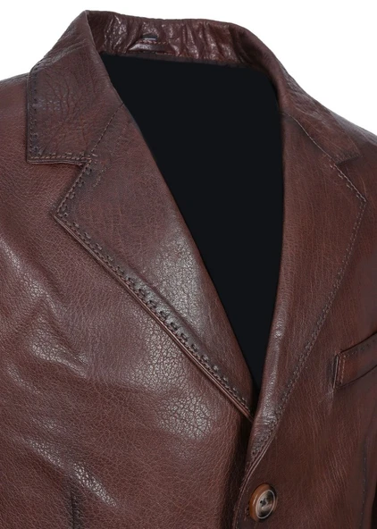 Fındık Renk Punto Dikişli Klasik Spor Bleyzır Deri Çeket - 11