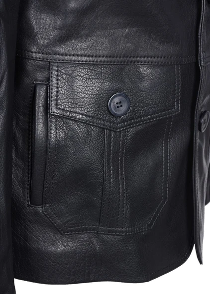 Safari Model Siyah Renk Erkek Deri Ceket - 3