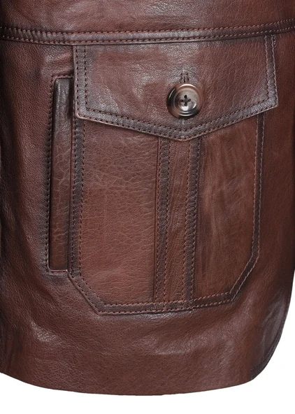Safari Model Fındık Renk Erkek Deri Ceket - 7