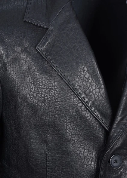 Siyah Renk Punto Dikişli Klasik Spor Bleyzır Deri Çeket - 11