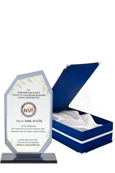 Kadife Kutulu Cam Plaket - Lüks Kutulu Kristal Plaket - Lacivert Kutulu Cam Plaket ürün görseli