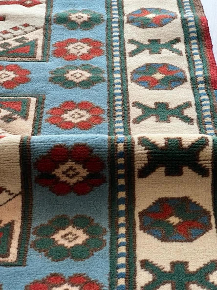 84x264 cm El Dokuma Uzun Yolluk, Mavi Bej Renkli Harika Kondisyonlu Yolluk, Vintage Severler için Ev Dekoru - 5