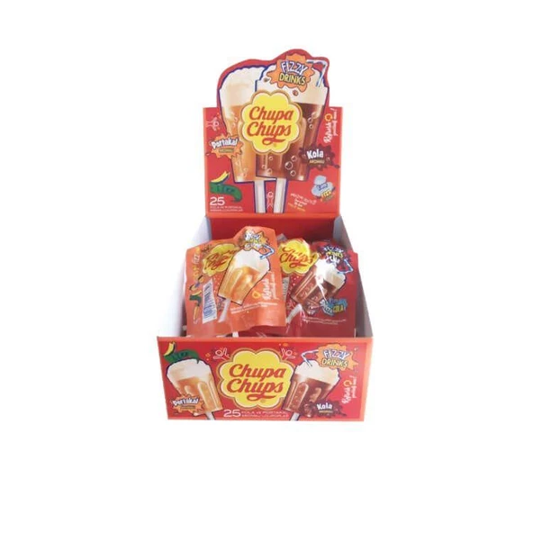 Chupa Chups Fizzy Kola ve Portakal Aromalı Lolipop Şekerleme 15 gr x 25 Adet