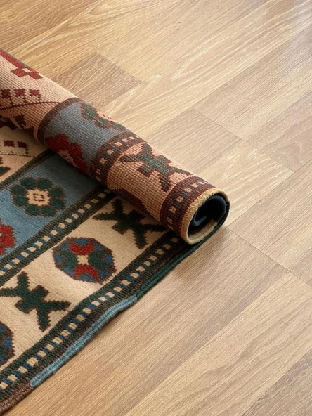 84x264 cm El Dokuma Uzun Yolluk, Mavi Bej Renkli Harika Kondisyonlu Yolluk, Vintage Severler için Ev Dekoru - 3