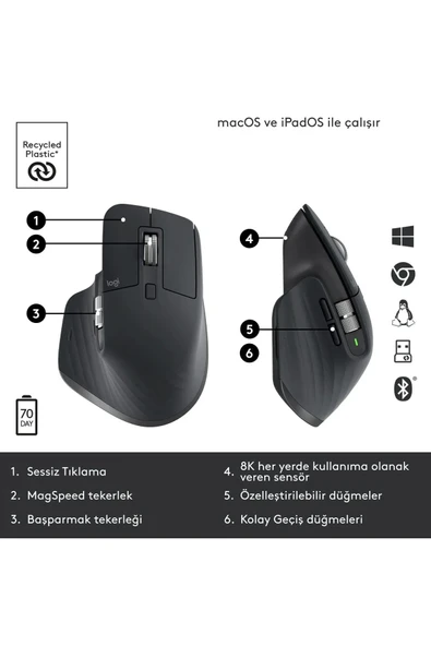 Logitech MX Master 3S Kablosuz Mouse Siyah 910-006559 - 6